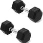 Rubber Encased Hex Dumbbell, Hand Weights with Anti-Slip Cast Iron Grip for Exercise & Fitness, Weights Dumbbells Set of 2 for Strength Training, 5-50 LBS Pair