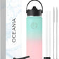Oceania Wide Mouth 22oz Candy Floss Flask 22oz Stainless Steel Sports Water Bottle | Leakproof, BPA-Free, Insulated with 3 Lids, 3 Straws & 2 Straw Cleaning Brushes | Full Hydration Pack