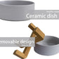 Ceramic Dog Cat Bowl with Wood Stand,Cat Food & Water Bowls Elevated Non-Spill Modern Cute Kitty Dishes Heavy Weighted Round Pet Dishes Set for Small Kitten Grown Cat(Grey)