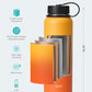 BUZIO 40oz Insulated Water Bottle, Triple Wall Vacuum Stainless Steel Water Flask with 2 lids, Lead-Free BPA-Free Straw Lid Sports Canteen Jug, Cold 48H & Hot 24H- Yellow Orange