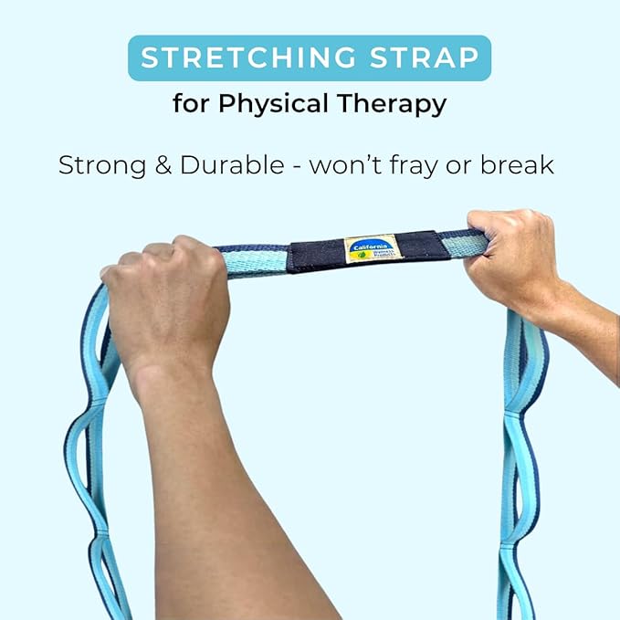 California Yoga Strap | Yoga Belt with Loops | 12 Multi Loop & Non-Elastic | Stretching Strap | Gym Workout & Exercise Bands | Physical Therapy | Improves Sitting Posture for Women & Men