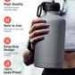 64 oz Insulated Water Bottle with Straw & 3 Lids, Coolflask Half Gallon Water Jug Large Metal Stainless Steel Wide Mouth for Sports, Gym or Office, Non-BPA Keep Cold 48H Hot 24H, Knight Grey
