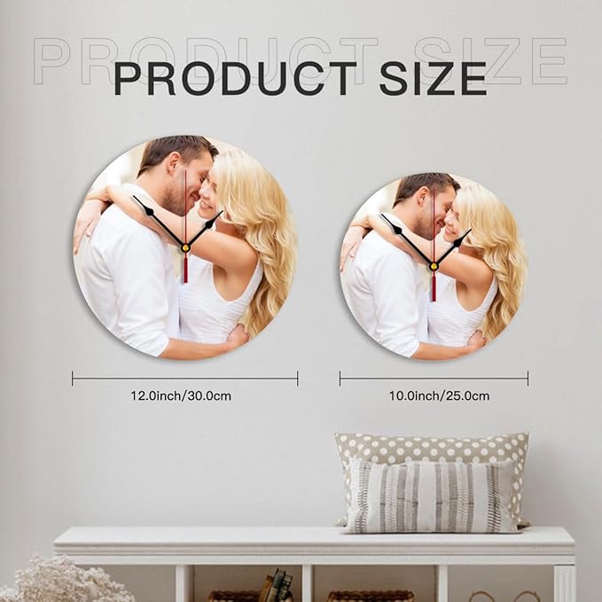 Generic Custom Clocks for Walls Personalized Picture Hanging Time Clocks Customized Round Clock for Birthday Wedding Present Family Friends Gifts, 12inch-30cm