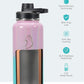 BUZIO 32 oz Water Bottle Insulated with Straw & 3 lid and Carrying Pouch, Leak Proof Anti-Slip Stainless Steel Water Flask Jug, Cold for 48 Hrs Double Vacuum Thermo Canteen, Pearlescent Pink Blue