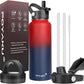 Water Bottle Insulated 32oz 40oz 64oz 128oz Straw Lid Spout Lid & 3 Lids, Leak Proof, Vacuum Insulated,Stainless Steel Water Bottle Wide Mouth for Sports, Gym or Office