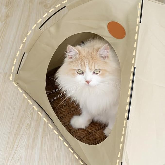 BreezyDen Pop-Up Pet Tent – Portable Indoor/Outdoor Cat Tent, Waterproof Pet Hideaway for Cats & Small Dogs with Mesh Window, Anti-Slip Base & Washable Design (Coffee, L (15 catties Kitten))