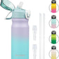 Insulated Water Bottle with Straw and Carry Loop,18 oz Stainless Steel Double Wall Vaccum Metal Water Flask with Leak-proof Lid,Oasis
