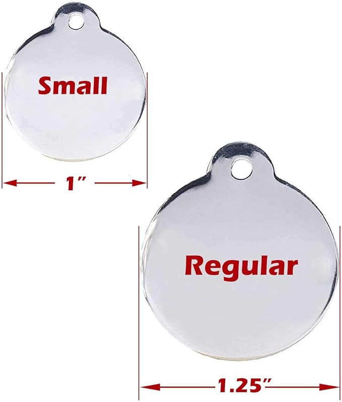 Engraved Pet Tag for Dogs and Cats - Personalized Front & Back up to 4 Lines of Text Custom Engraved ID, Round Paw Print Solid Plating Stainless Steel Rose Gold Regular