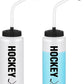 Domensi 2 Pack 1 Liter Sports Water Bottle with Long Straw Hockey Lacrosse 34 Oz Water Bottle Easy Squeeze Plastic Use with Sport Helmet in Football Baseball(Pure Black,Printed)