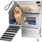 polimo Dog Wash Station with Pet Dryer & LED, Professional Dog Bathing Station for Large, Medium & Small Dogs – with Window, Ramp, Drawer, Floor Grate, LED Display & Faucet (Left RAMP & Dryer, 50")