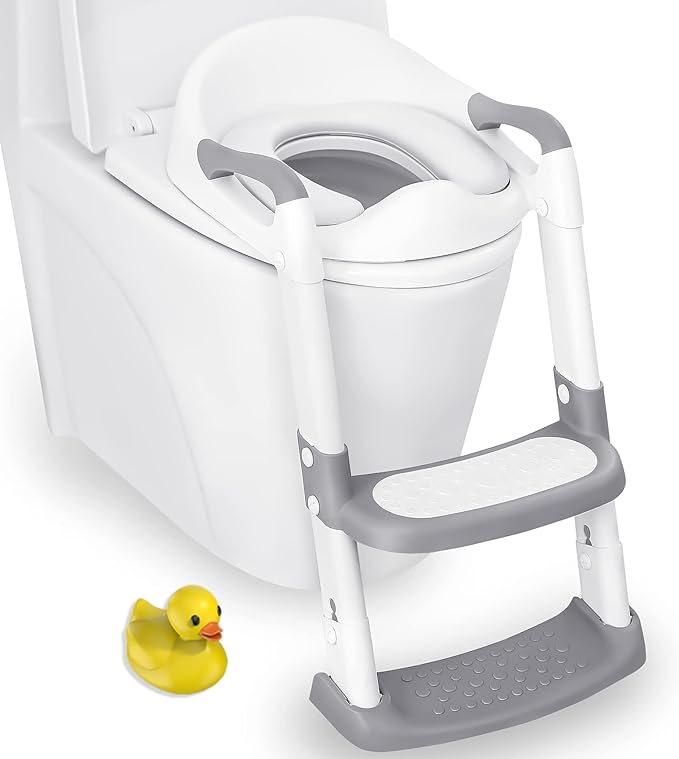 JASSONE® Potty Training Seat, Toddler Step Stool, 2 in 1 Potty Training Toilet for Kids, Baby Seat with Splash Guard and Anti-Slip Pad for Boys Girls Potty Training, Grey