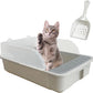 kathson Open Small Cat Litter Box with High Side,Anti-Splashing Kitten Litter Pan,Semi-Enclosed Removable Kitty Cat Toilet with Litter Sifting Scoop for Boxes Easy to Clean No Odor-Grey