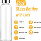 [12 Pack]18 oz Glass Water Bottles with Lids, Juice Bottles, Clear glass juice bottle for juicing, Eco-Friendly Reusable Glass Juicing Bottles with Stainless Steel Lid, BPA Free,Leak-Proof