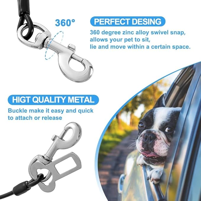 Dog Seat Belt Harness for Car,Dog Seatbelt of Coated Wire Leash Safety Restraint,No Chew Tether Cable Vehicle,Double Clips & Latch (Orange, 32 inch/80 CM)