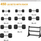 Premium Rubber Coated Hex Dumbbell Weight Set with Rack, Multiple Packages,210LB/350LB/450LB/550LB Set for Home Gym, Hand Weights for Muscle Toning, Strength Building & Full Body Workout