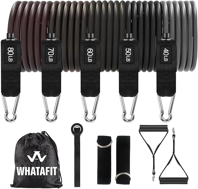 WHATAFIT Resistance Bands, Exercise Bands，Resistance Bands for Working Out, Work Out Bands with Handles for Men and Women Fitness, Strength Training Home Gym Equipment
