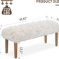 46 Inch White Bedroom Bench, Modern Multi-Purpose Bench with Wooden Legs, Faux Fur Upholstered, 3-Seater, 220 lbs Weight Capacity