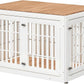 48" Heavy Duty Dog Crate Furniture for Small,Medium and Large Dogs,Rustic Wooden Dog Cage Kennel Indoor Furniture with Waterproof Top,Decorative Pet House Side End Table (White & Wood)