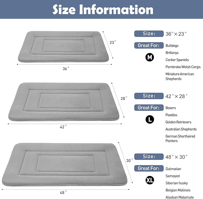 JoicyCo Soft Dog Crate Bed Pad Mat, 42 in Non-Slip Bottom Washable for Large Dogs, Pet Mattress Kennel Pad, Clay Gray