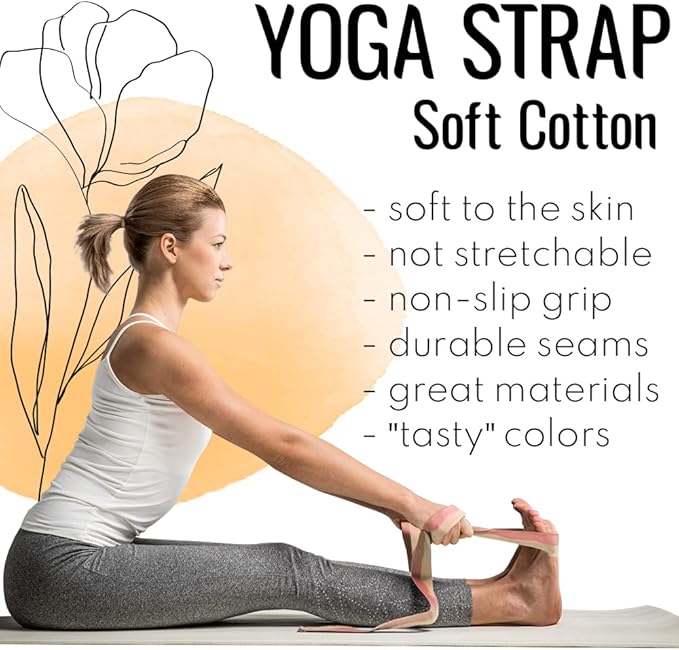 TECEUM Yoga Strap & Mat Strap – 2 IN 1 – Cotton – 6 ft 8 ft 10 ft (30+ colors) – Adjustable Non-Slip Belt for Yoga, Pilates, Stretching, Physical Therapy, Fitness & Home Workout – For Carrying Mats