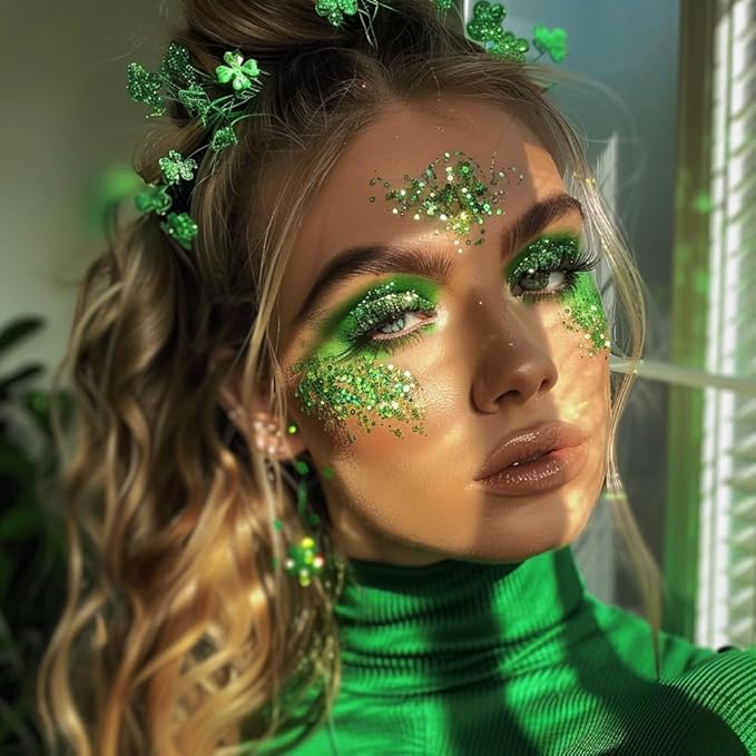 Mysense Green Body Glitter Stick, St Patricks Day Accessories, Face Hair Glitter Gel for Kids, Festival Rave Outfit for Women, Sparkling Mermaid Sequins Chunky Glitter Makeup, 0.56oz