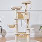Taoqimiao Cat Tree 57.5-Inch, Cat Tower for Indoor Cats Large Adult, Extra Large Cat Condo, 8 Sisal Scratching Posts, Metal Frame Cozy Hammock, Durable Scratch Board, 2 Top Perches, Beige MS026M