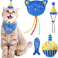 BINGPET Cat Birthday Catnip Toys for Indoor Cats,Cat Birthday Hat,Bandana and Cat Birthday Cake Interactive Plush Kitten Chew Toys,Cute Fish,Balloon Toys with Crinkle Paper and Catnip Inside(Blue)