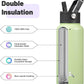 32 oz Insulated Water Bottle Stainless Steel Sport Bottles with 3 Lids,Macaron Green