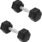 Rubber Encased Hex Dumbbell, Hand Weights with Anti-Slip Cast Iron Grip for Exercise & Fitness, Weights Dumbbells Set of 2 for Strength Training, 5-50 LBS Pair