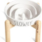 Ceramic Elevated Slow Feeder Dog Bowl - 0.6 Cup Puzzle Feeder with Wooden Stand for Small Breeds, White Pet Dish