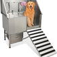 50" Dog Washing Station, Professional Stainless Steel Pet Dog Bathing Station with Ramp, Faucet, Storage Drawer, Floor Grate Dog Bathtub for Large, Medium, Small Pets (Right Ramp)