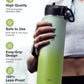 Water Bottle 40 oz Insulated with Straw&Brush, Coolflask Vaccum Stainless Steel Metal 3 Lids Water Flask for Sports, Gym or Office, Keep Cold 48H Hot 24H, Ombre Green