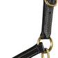 HORZE Fremont Soft Synthetic Leather Horse Halter - Fully Adjustable Halter with Brass Hardware & Contrast Stitching - Black (Pony)