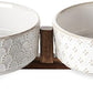 LE TAUCI Dog Bowl Set with Acacia Wood Stand - 1.5-Cup Ceramic Puppy Bowls for Small Dogs, Dual Food and Water Bowls with Weighted Non-Slip Base, Clover