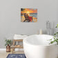 Beach Coastal Bathroom Pictures Wall Art, Seaside Ocean Bathroom Wall Decor, Sunrise Palm Framed Painting Canvas Artwork for Bedroom Living Room Decorations 24"L x 20"W