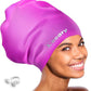 Keary Extra Large Swim Cap for Braids and Dreadlocks Extensions Weaves Long Hair, Waterproof Silicone Cover Ear Bath Pool Shower Swimming Cap for Adult Youth to Keep Hair Dry, Easy to Put On and Off