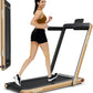 GYMAX Walking Pad, Dual LED Display 2 in 1 Under Desk Treadmill for Home with Remote & Smart App Control, 2.25HP Foldable Portable Treadmill Running Machine for Office Small Space