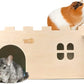 Castle Chinchilla House - Small Animal Hideout for Chinchilla Guinea Pig Hedgehog, or Rat - Ventilated Wooden Guinea Pig Hut Habitat with Multiple Doors (Large)