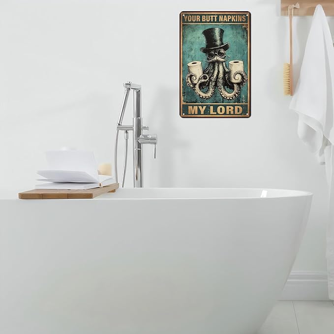 Funny Octopus Retro Metal Tin Sign Nautical Bathroom Decor Toilet Restroom Funky Home Decor Wall Art Sign 12 * 8inch