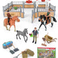 Horse Stable Playset, Horse Gifts for Girls and Boys with 3 Horses and 2 Riders, Horse Toys Set Farm Animals Toys for Kids 3 4 5 6 7 8+ (New Model), Green