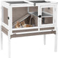 Aivituvin Rabbit Hutch with Stand Wooden Bunny Cage Indoor 2 Story Guinea Pig House with Anti Chew Ramp, No Leak Tray, Hideout, Wire Mesh (Brown)