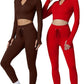 QINSEN Workout Sets for Women 2 Piece Seamless Long Sleeve Crop Tops Ribbed High Waist Leggings