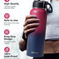 Water Bottle 40 oz Insulated with Straw&Brush, Coolflask Vaccum Stainless Steel Metal 3 Lids Water Flask for Sports, Gym or Office, Keep Cold 48H Hot 24H, Ombre Wine/Navy