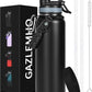 40 oz Insulated Water Bottle with Straw& Spout 2-in-1 Lid, Triple Wall Vacuum Stainless Steel Cold 48H, Leak Proof Sports Metal Flask Jug with Paracord Handle, Black