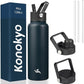 40oz Insulated Water Bottle Stainless Steel Sport Bottles with 3 Lids,Navy Blue