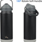 Insulated Water Bottle with Straw Lid,24 oz Stainless Steel Vacuum Metal Bottle with Silicone Handle,Black