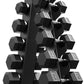 PAPABABE Hex Dumbbell Sets with Rack, 60-550lb Rubber Coated Dumbbell Weight Set and Storage Rack, Multiple Options Hand Weights for Strength Training