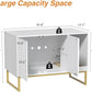 Cat Litter Box Enclosure, Fluted Hidden Litter Box Furniture with Scratch Pad and Metal Legs, Modern Enclosed Cat Cabinet, 31.5 x 17.7 x 21.7 Inches Indoor Pet House for Living Room, Washroom, White