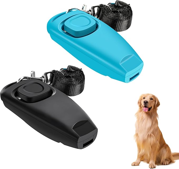 2-in-1 Dog Training Clicker Whistle for Training and Recall, Pet Training Accessories for Puppy, Cats, Horses & Small Animals - 2 Pack with Lanyard, Reward and Train Your Pets Efficiently