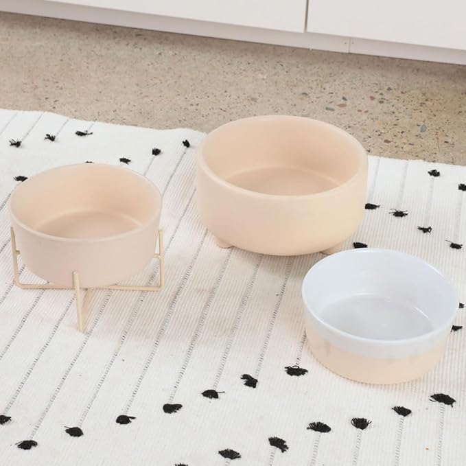Waggo Uplift Ceramic Dog Bowl for Small Medium and Large Breeds - Heavyweight and Durable Pet Food and Water Dish Crock, Dishwasher Safe, Modern, Elevated Feeder (Buttercream, Large)